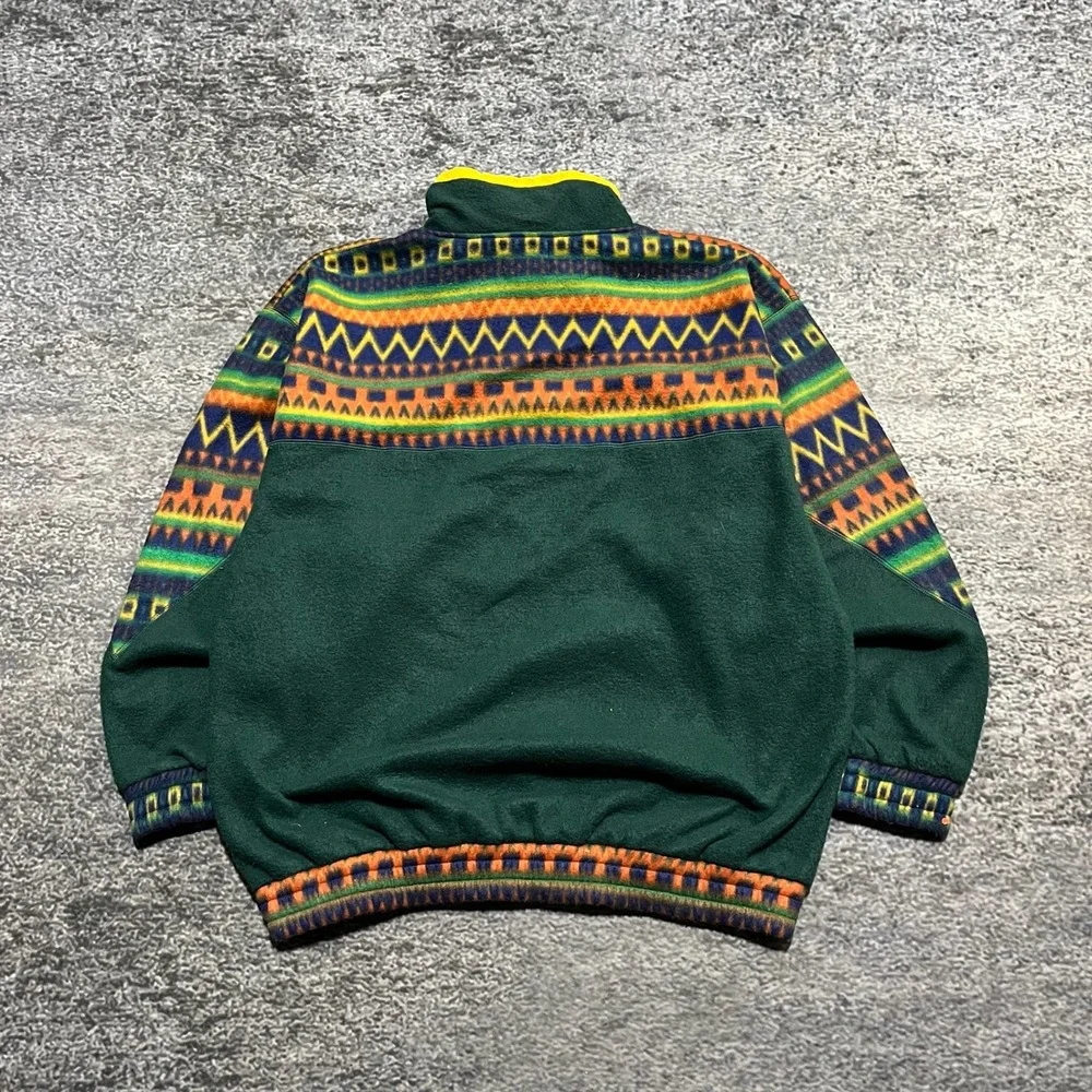 Vintage Slick Jeanswear Fleece Jacket Mens XL Green‎ 1/4 Zip Aztec 80s 90s